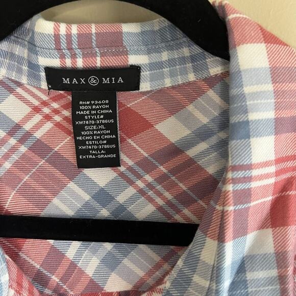Max & Mia 100% rayon long sleeve plaid flannel Rose Size XL - Picture 4 of 6
